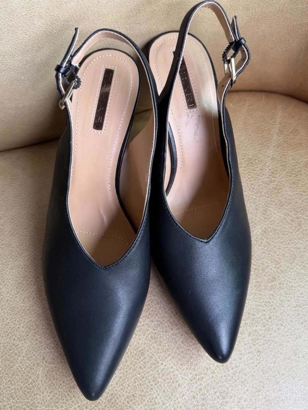 Tahari Black Leather Pointed Slingback Heels - Size 7M